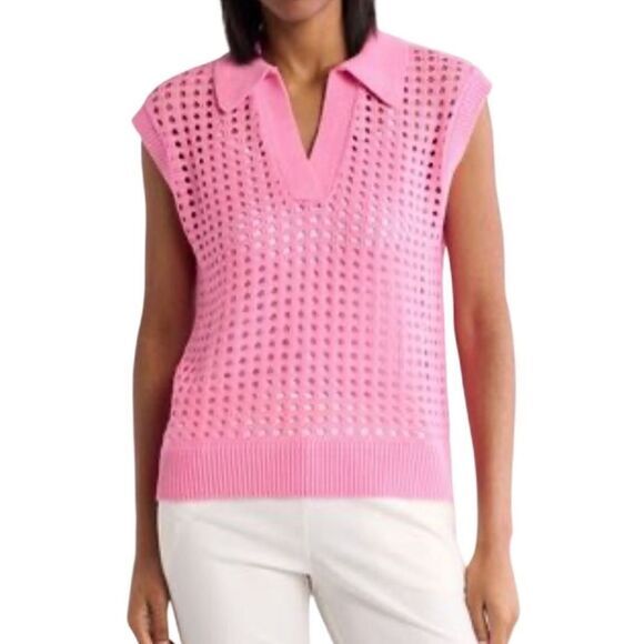 French Connection Women's Pointelle Top  XS Aurora Pink Barbie Feminine Angelic‎ - Picture 1 of 7